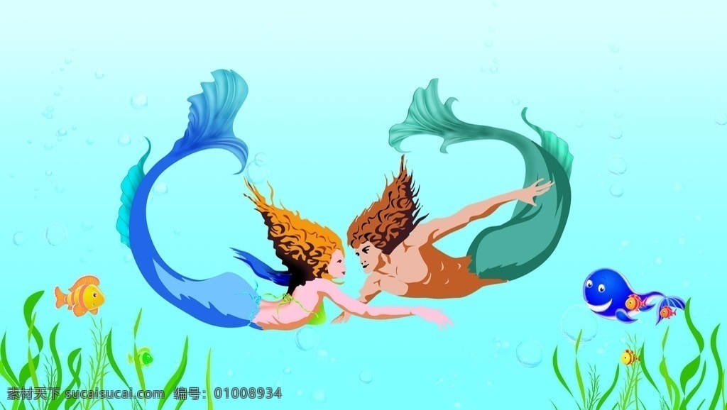美人鱼 洗浴 海底 壁纸 壁画 墙纸 无框画 环境设计