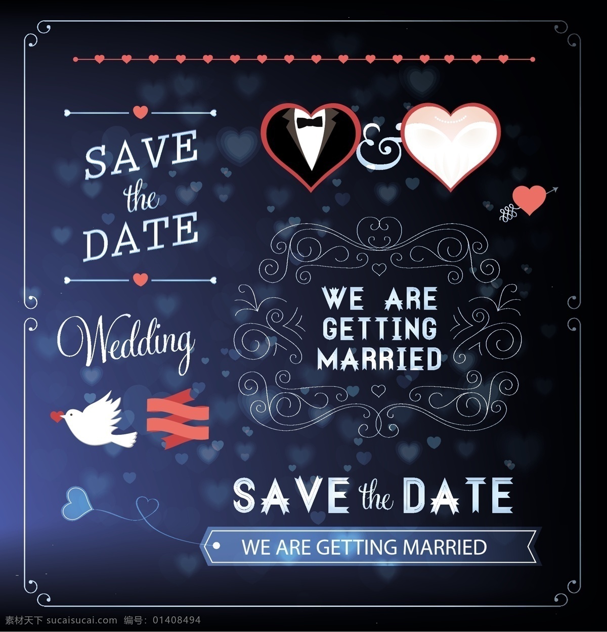 简洁 love 浪漫婚礼 结婚典礼 贺卡 爱心 白鸽 花朵 花纹 婚礼 矢量图 浪漫 新娘 新郎 礼服 名片卡 其他名片