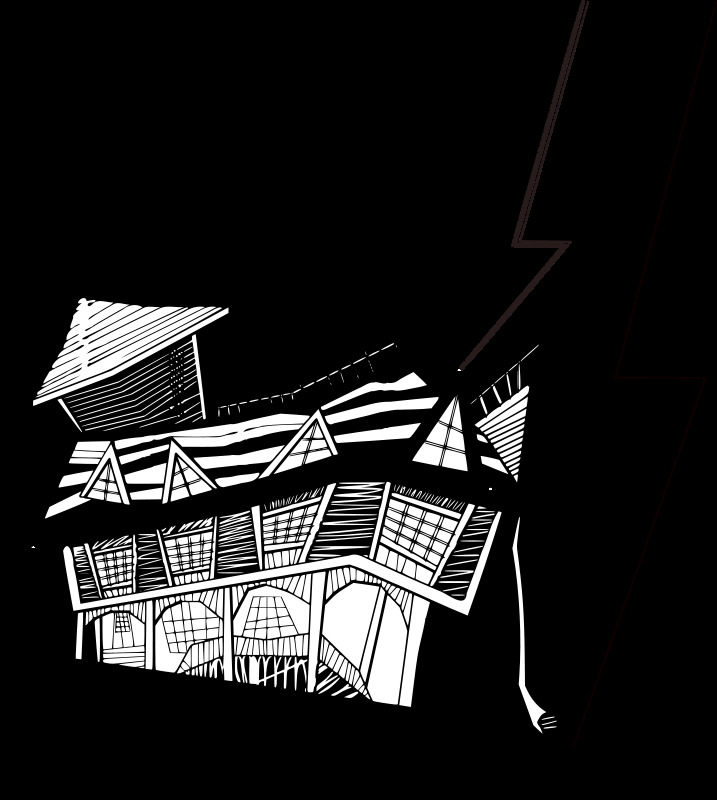 扭曲 房子 传统建筑 电影 建筑 卡通 后张剪贴画 着色书 弯曲的猫 扭曲的房子 弯曲的英里 歪六便士 线的艺术 插画集