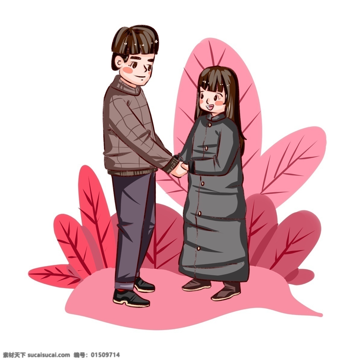 情人节 小 夫妻 粉色 系 手绘 插画 手绘插画 爱心 爱情 玫瑰花 小情侣 小夫妻 少男 少年 爱河 粉色系 棒棒糖 甜蜜 手拉手 送花 亲吻 拥抱 牵手 吃饭