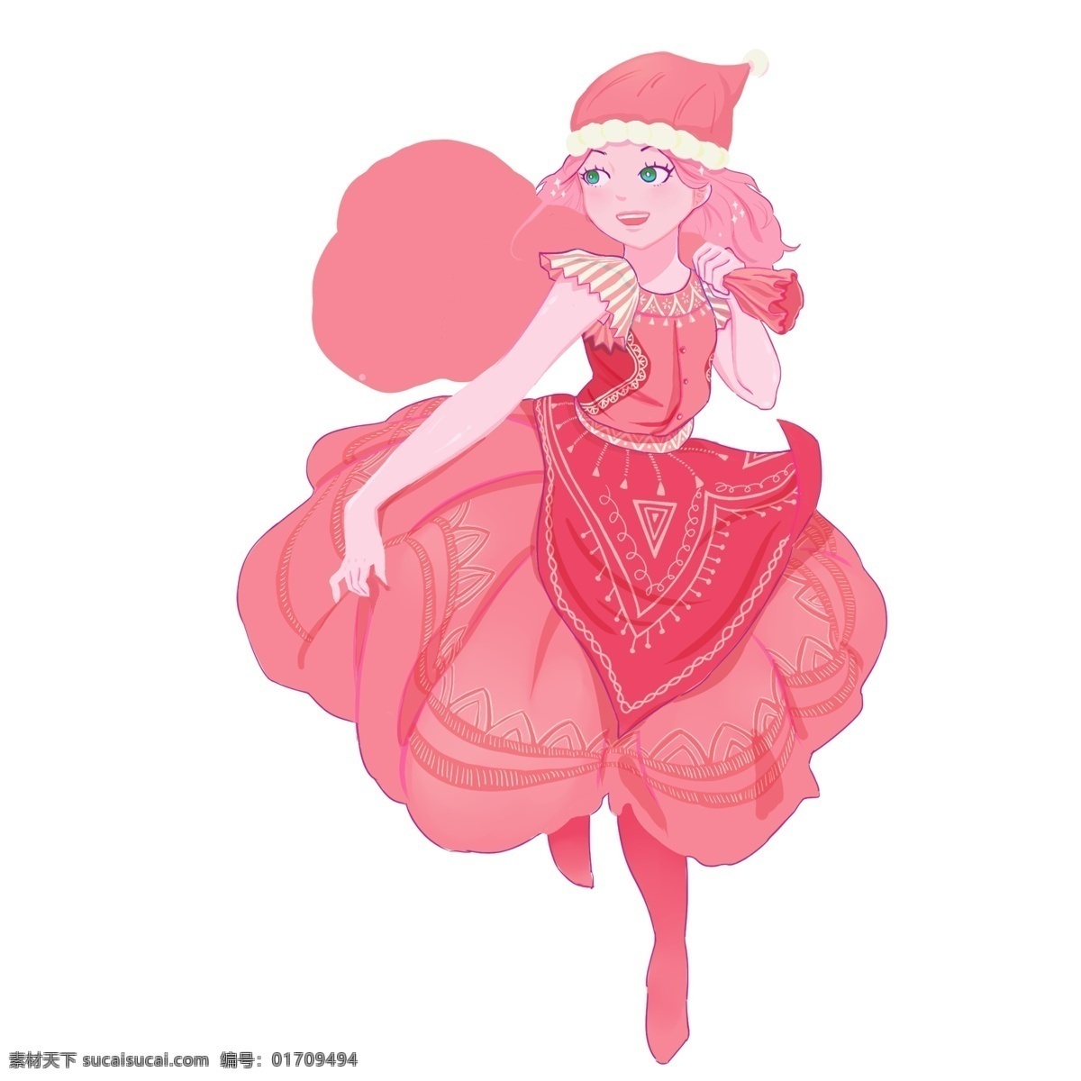手绘 圣诞节 女孩 童话人物 公主 插画