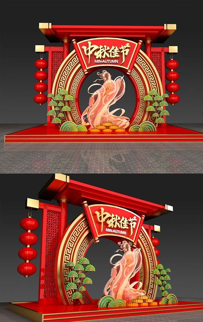中秋拱门图片 拱门 中国风 传统节日 中秋节 3d 美陈设计