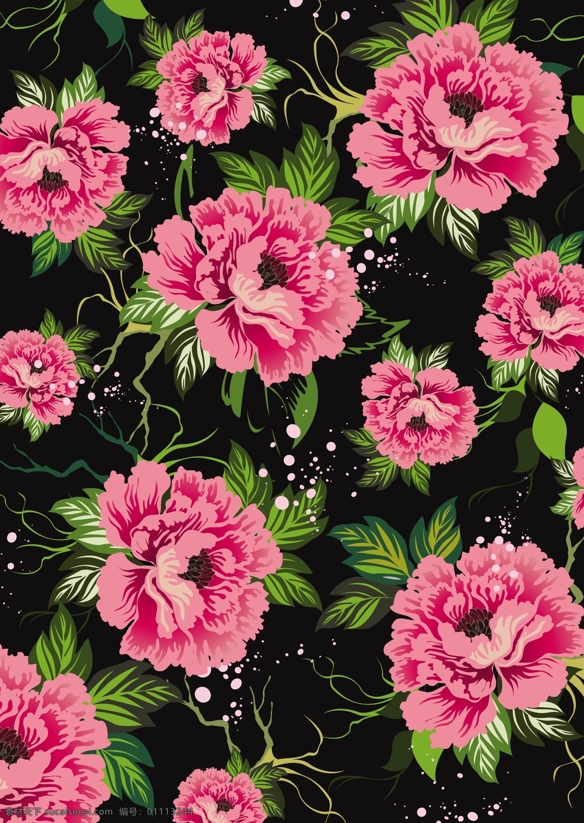 矢量 姹紫嫣红 花卉 背景 花朵 花卉背景 玫瑰 枝叶 矢量图 花纹花边
