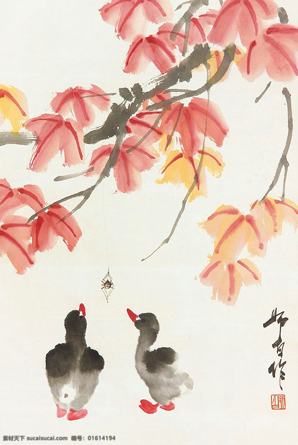 鸟 娄师白 国画 牡丹 石头 红叶小鸭 雏鸭 鸭子 紫藤 芭蕉 草虫 水墨画 花鸟 中国画 绘画书法 文化艺术