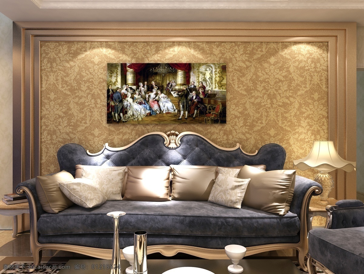 欧式 客厅 装饰画 效果图 模版
