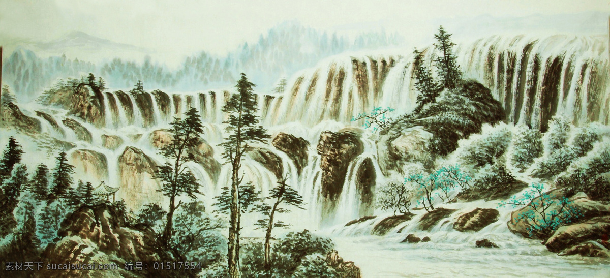 油画 瀑布 风景 名画 艺术 绘画 文化艺术 艺术品 世界名画 书画文字