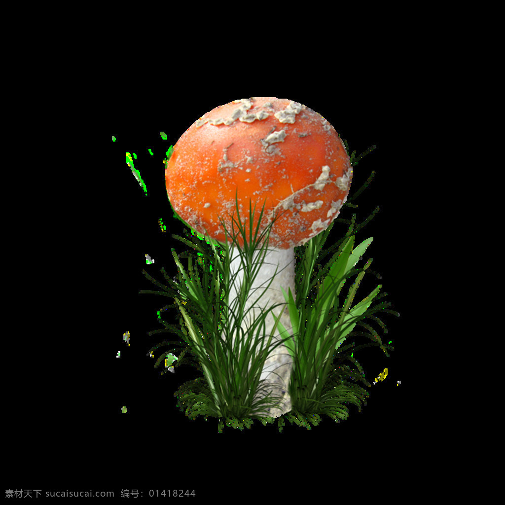 彩色 蘑菇 绿 草 元素 清新 绿色小草 青草 生长 桔色蘑菇 免抠