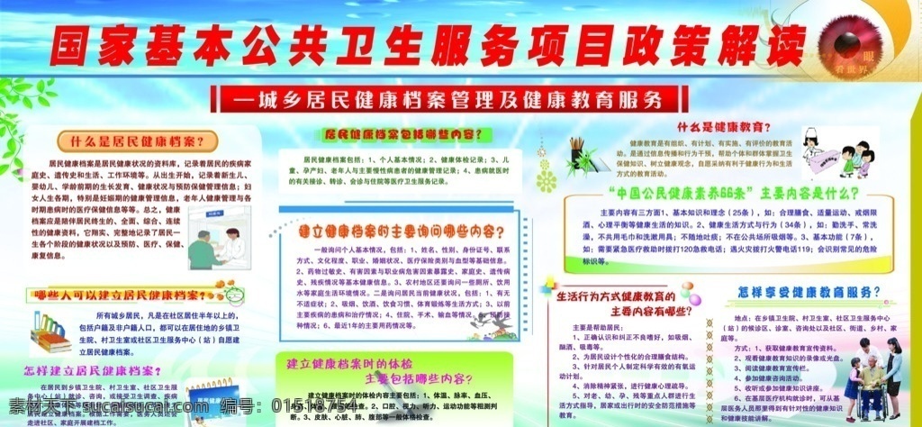 国家 基本 公共卫生 服务项目 政策 解 健康教育展板 基本公共卫生 居民健康档案 健康宣传栏 人物 室外广告设计