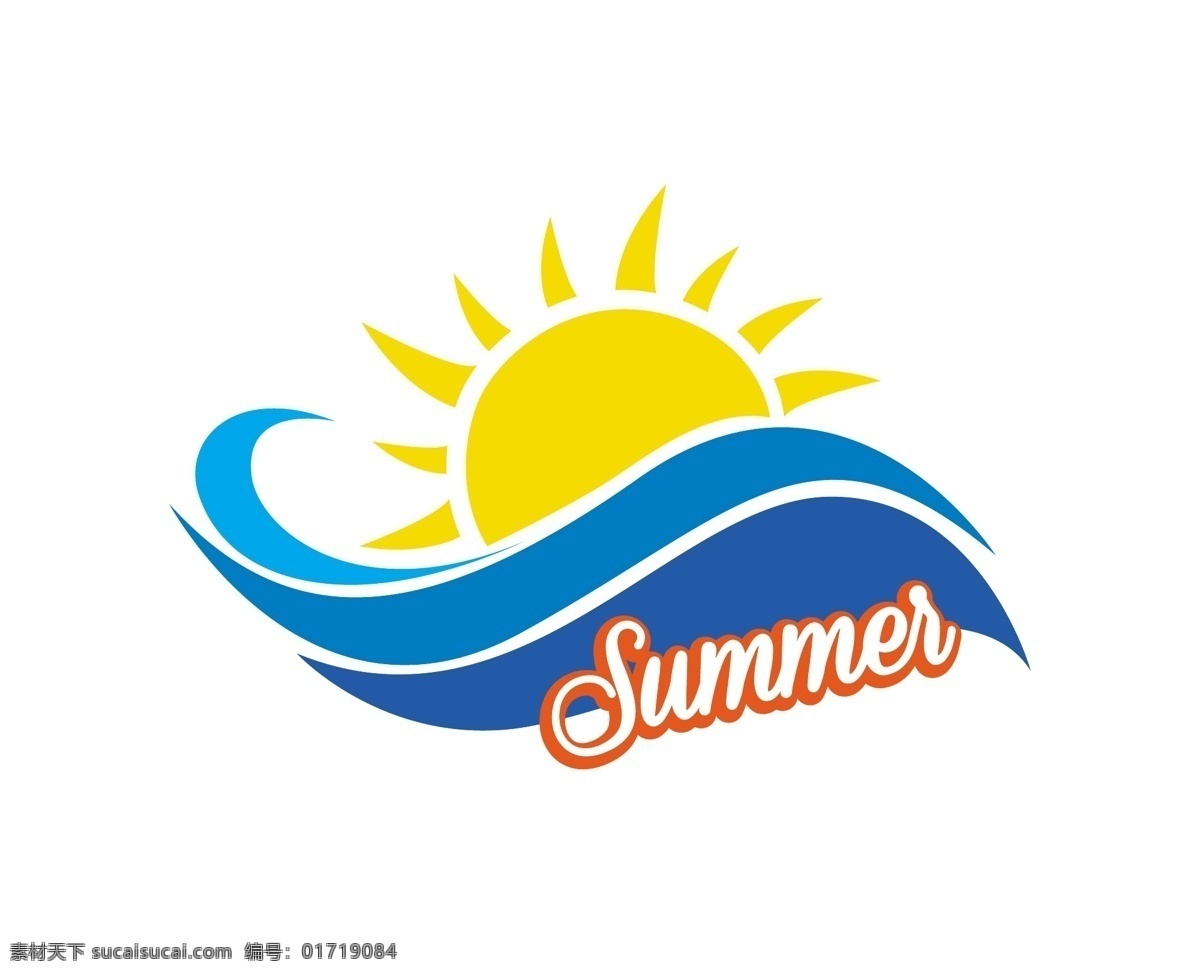 夏日 海岸 度假 标志 太阳 海边 海浪 浪花 蓝色 大海 logo 标识标志图标 矢量