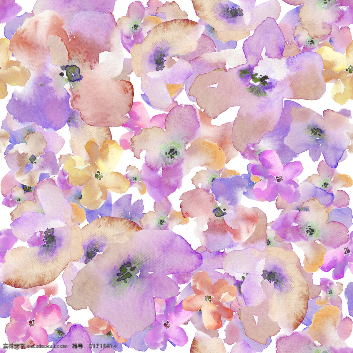 紫色花卉背景 水彩 紫色系 纹理图案 花卉 花卉背景 清新背景 白色
