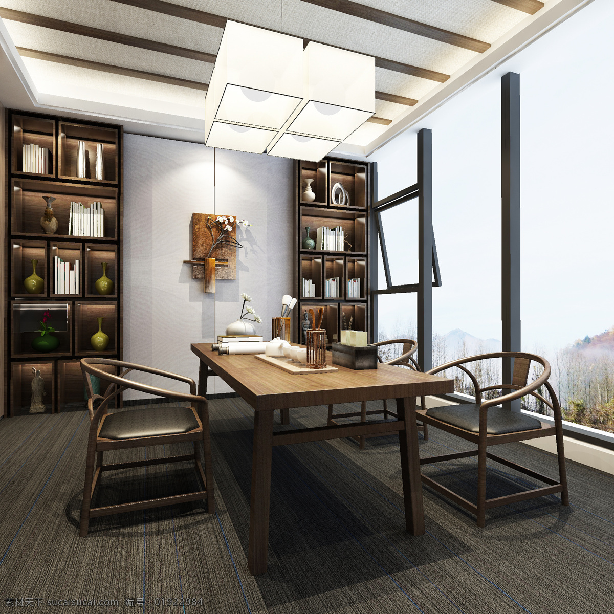 茶室111 中式元素 办公室 实木家具 器宇轩昂 色彩协调