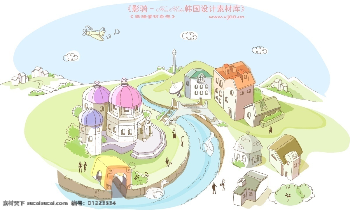 线条 城市 风景 hanmaker 韩国 设计素材 库 线条城市风景 卡通 漫画 手绘 矢量图 建筑家居