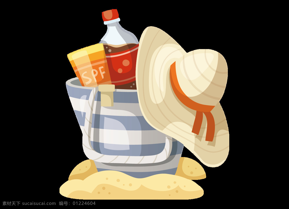 卡通 帽子 可乐 沙滩 元素 度假 包包 防晒帽 png元素 免抠元素 透明元素