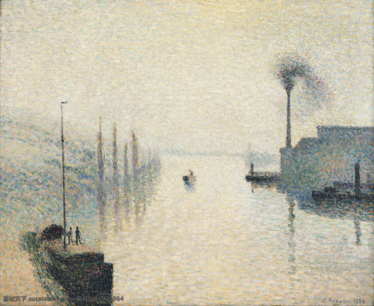 船 船舶 风景艺术 风景油画 河流 绘画书法 文化艺术 卡米耶 毕 沙 油画作品 设计素材 模板下载 油画 法国 古典 拉克鲁瓦 雾 烟囱 毕沙罗 法国画家 印象派 费城 艺术 博物馆 沙罗 家居装饰素材