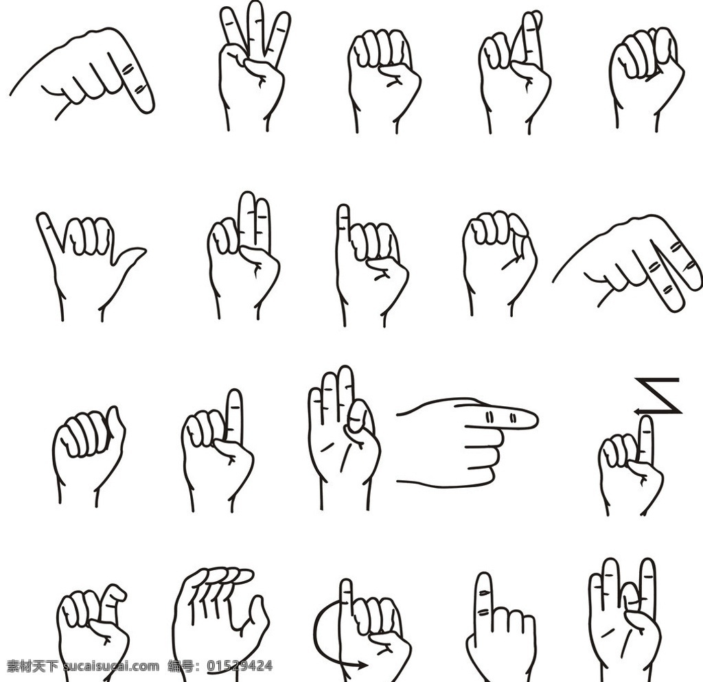 手势 矢量 手 各种手势 cdr8 线条 矢量素材 其他矢量