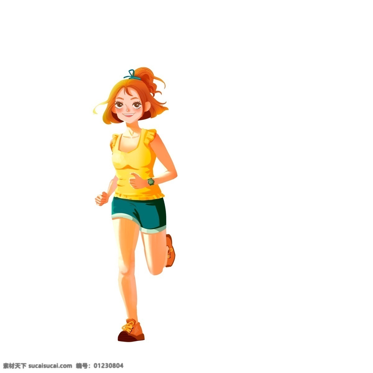 卡通 可爱 一个 跑步 女孩 人物 美女 运动 插画