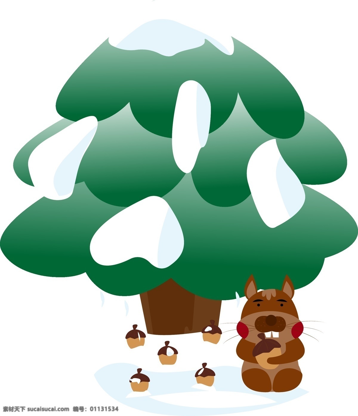 月 冬季 卡通 松鼠 雪松 元素 松树 松果 雪