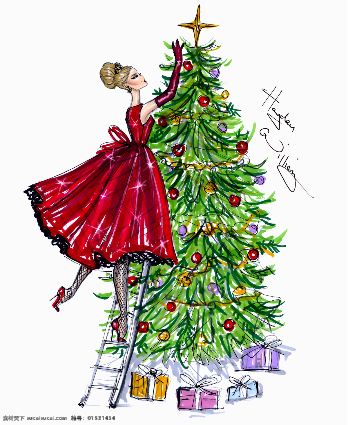 红色 蓬 裙 圣诞球 效果图 服装设计 时尚女装 职业女装 职业装 女装设计 短裙 衬衫 服装 服装效果图 连衣裙