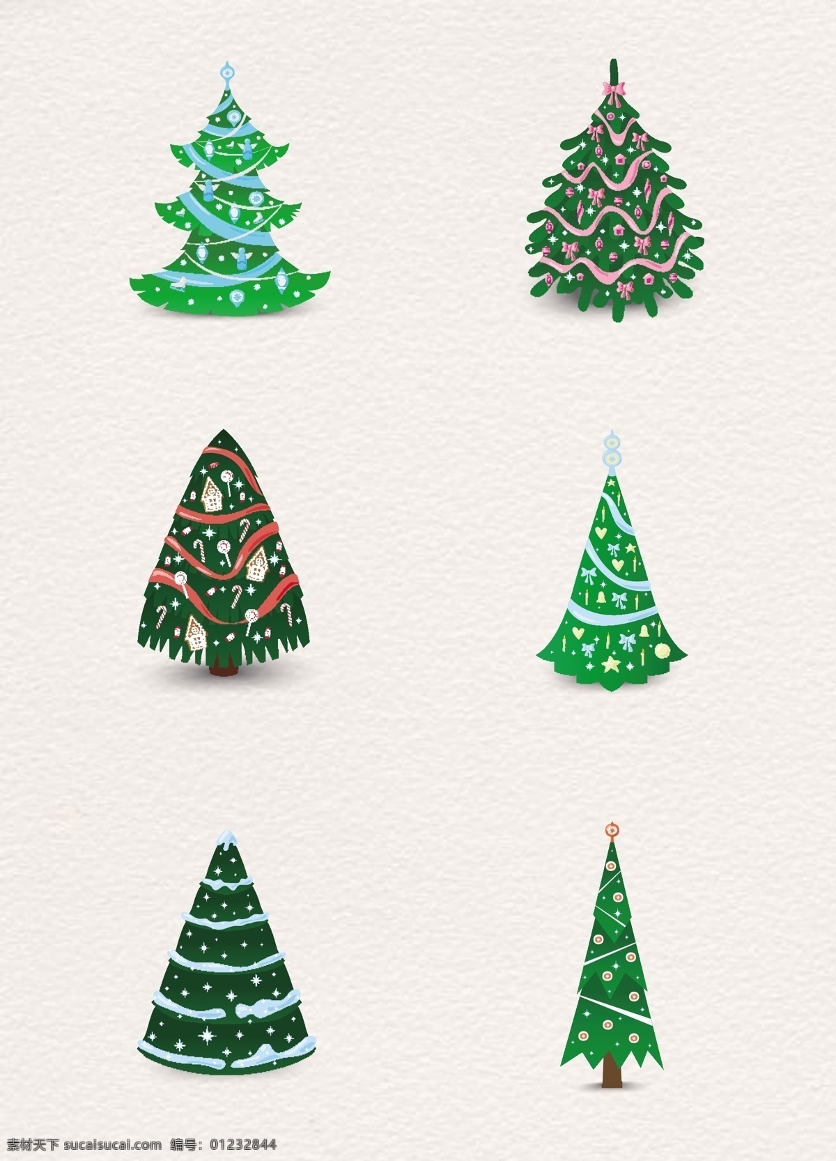 款 创意 绿色 圣诞树 圣诞节 卡通 植物 圣诞吊球 积雪 彩灯 手绘 装饰图案