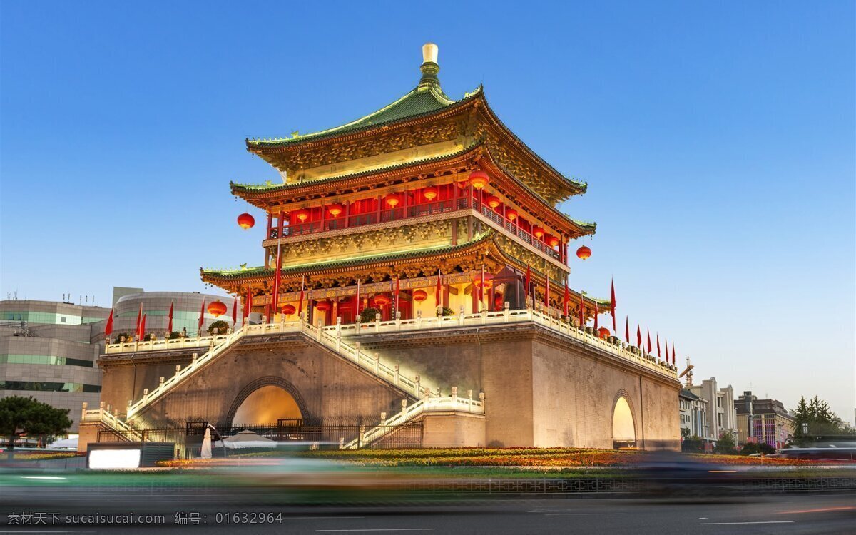 古都 西安 钟楼 夜景 唯美 风景 城楼 旅游摄影 国内旅游