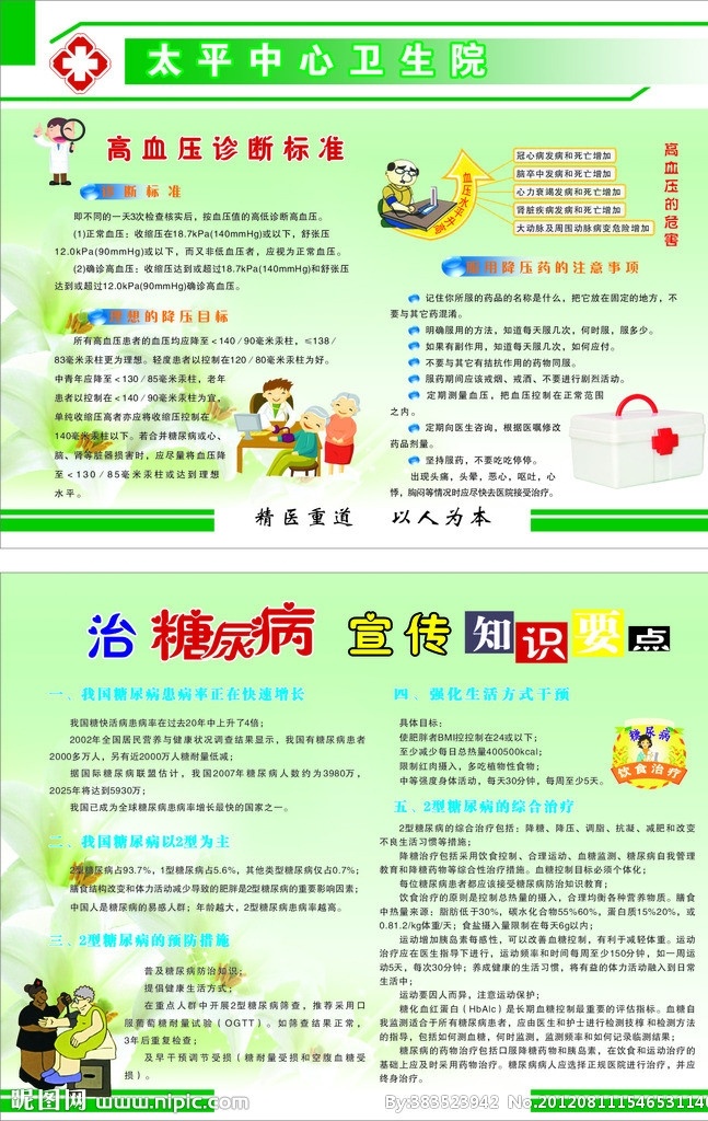 太平 中心 卫生院 高血压的防治 诊断标准 糖尿病 防治知识 要点 dm宣传单 矢量