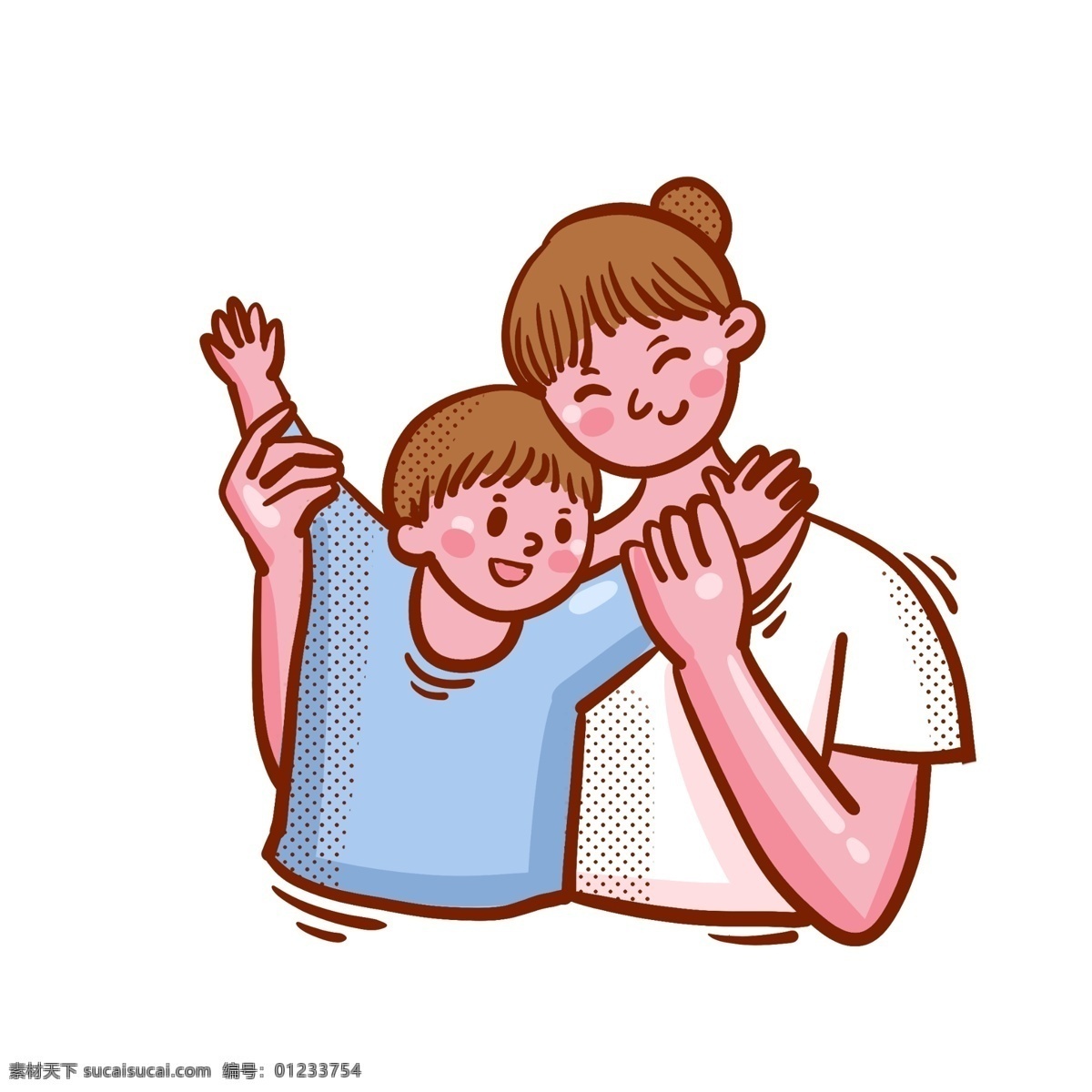 卡通 矢量 免 抠 可爱 婴儿 宝宝 妈妈 免抠 小孩子 儿童 童年 快乐 开心 玩耍 蓝色 白色 上衣