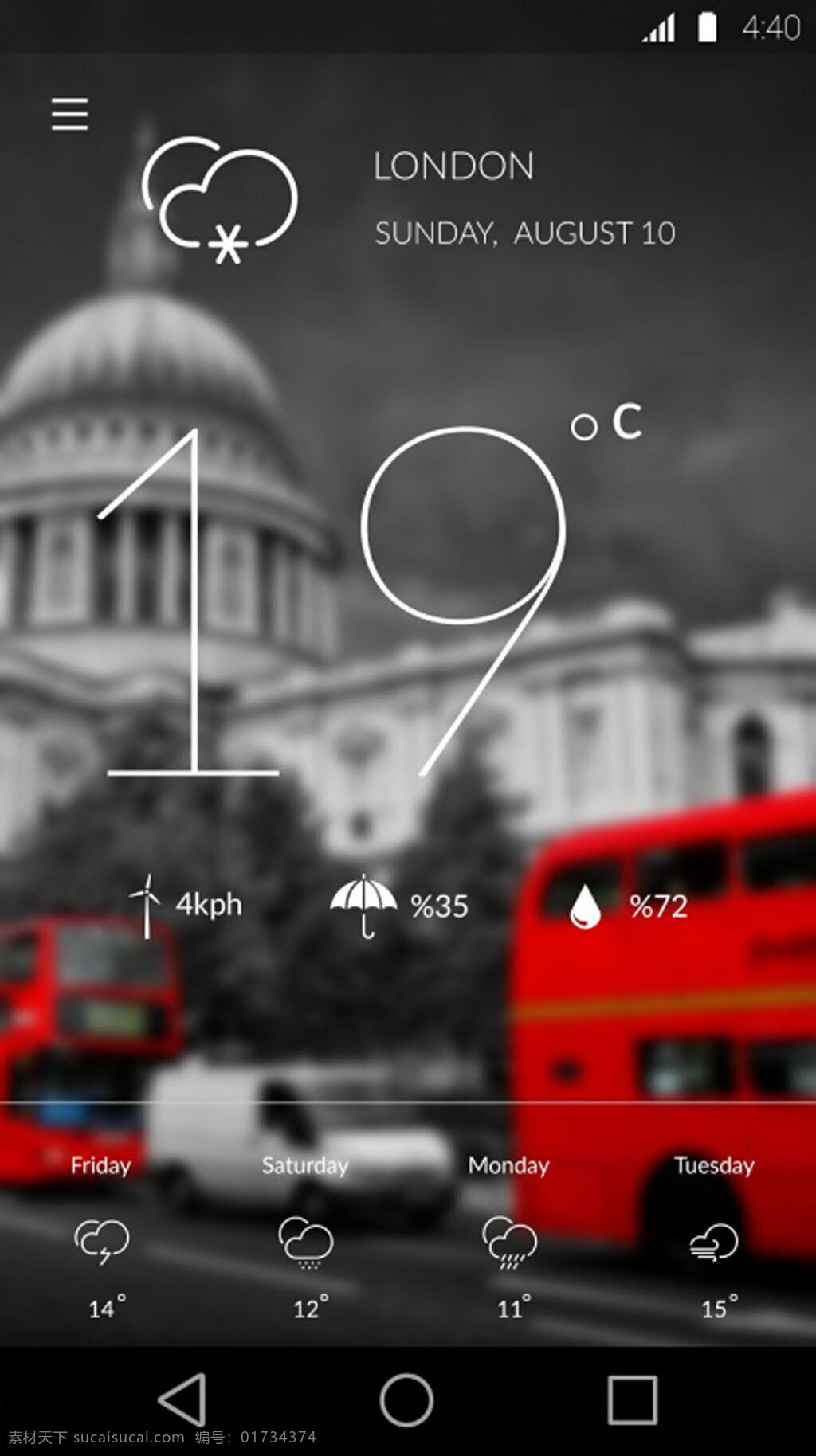 安卓 天气 应用程序 ui 主题 包 简约 透明 应用界面 psd格式