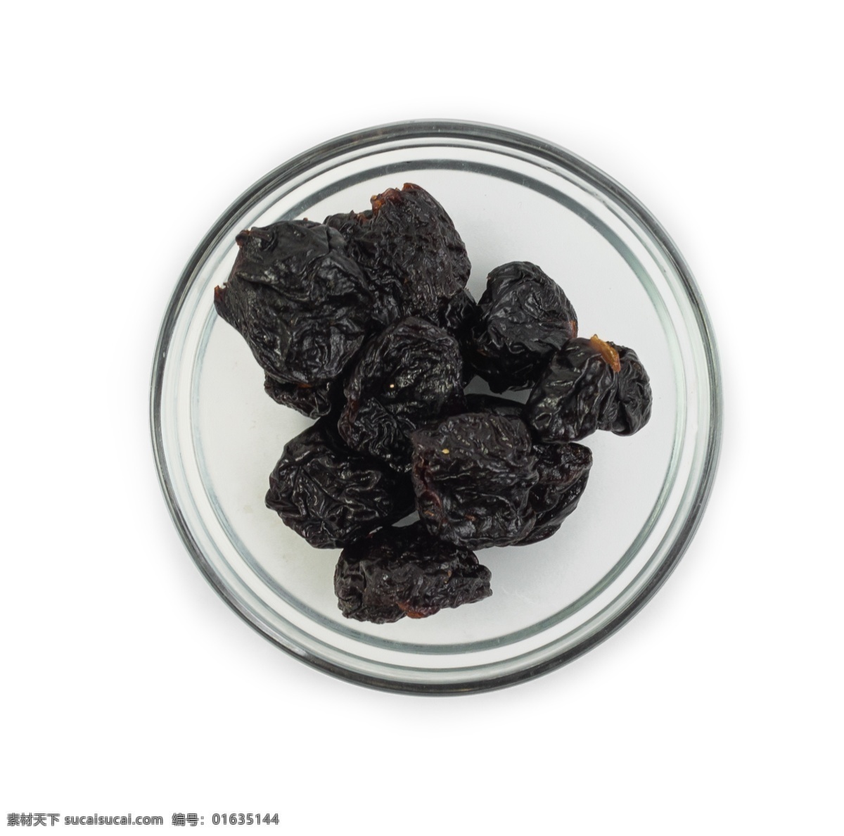 俯视图 干果 食物 梅子 干 源文件 玻璃碗 黑色 美味 酸甜 装饰图案