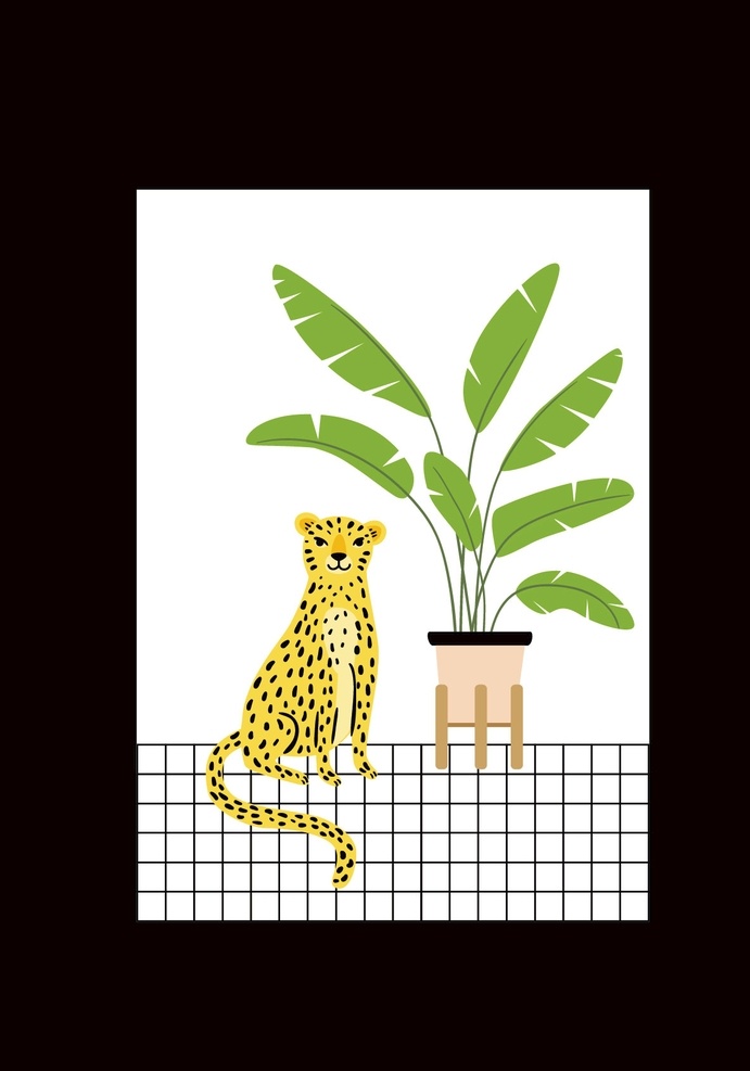 小 豹子 植物 豹 猫科 盆栽 动物 野生动物 动漫动画 动漫人物