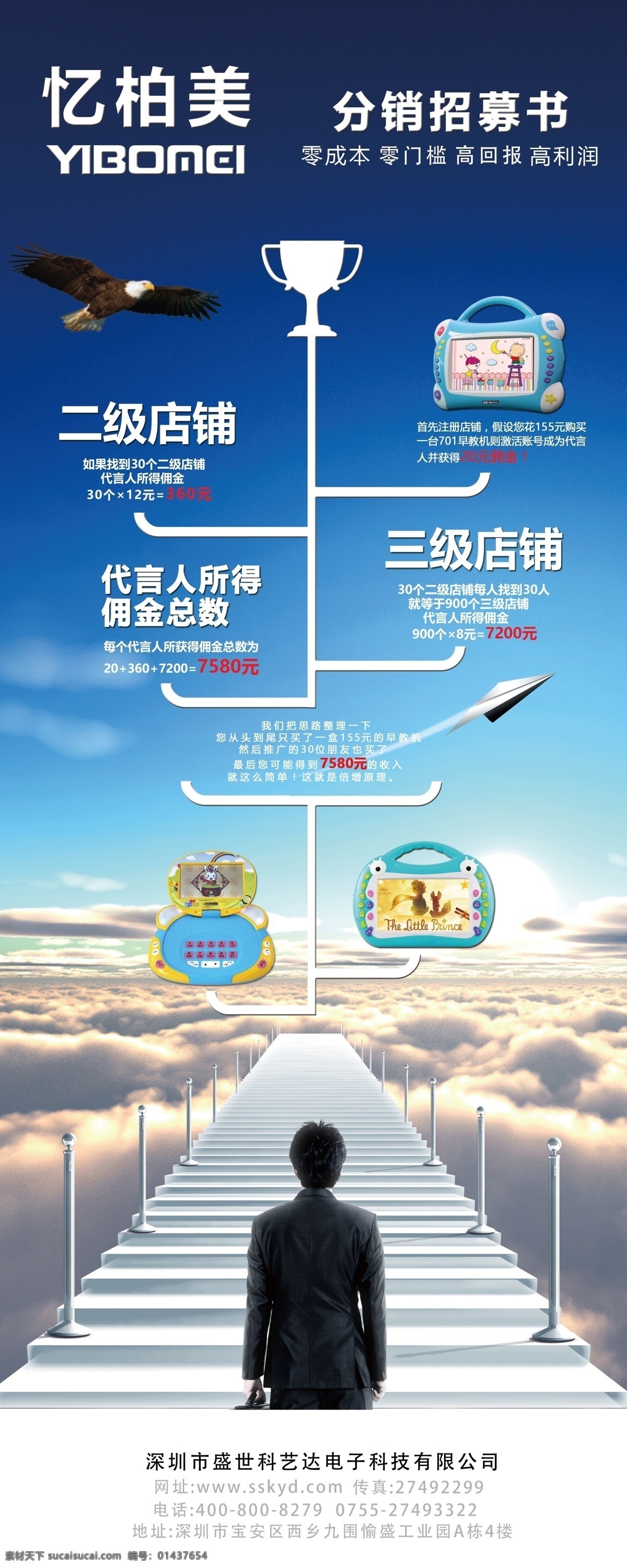 x展架 易拉宝 分销招募书 天空 梦想 天梯 成功 创业