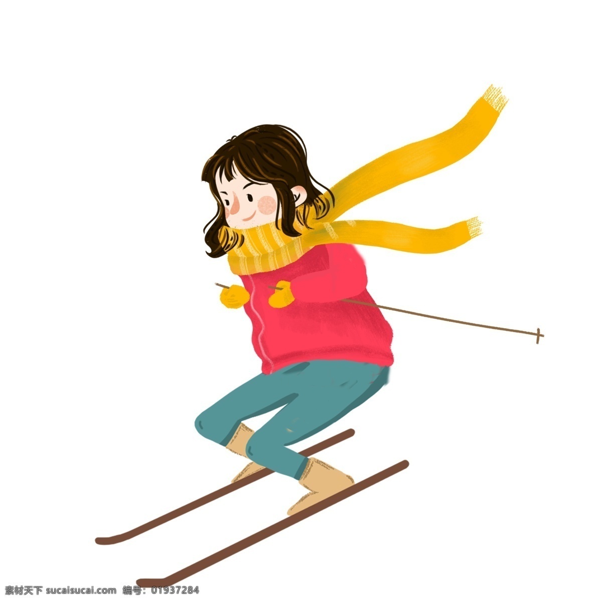 手绘 滑雪 的卡 通 女孩 图案 元素 人物 卡通人物 简约 创意元素 手绘图案 元素装饰 元素设计 手绘元素 psd元素