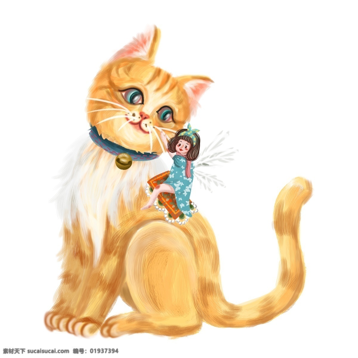 可爱 女孩 黄色 小猫 元素 插画 透明素材 猫咪 动物 装饰图案 宠物 免抠素材