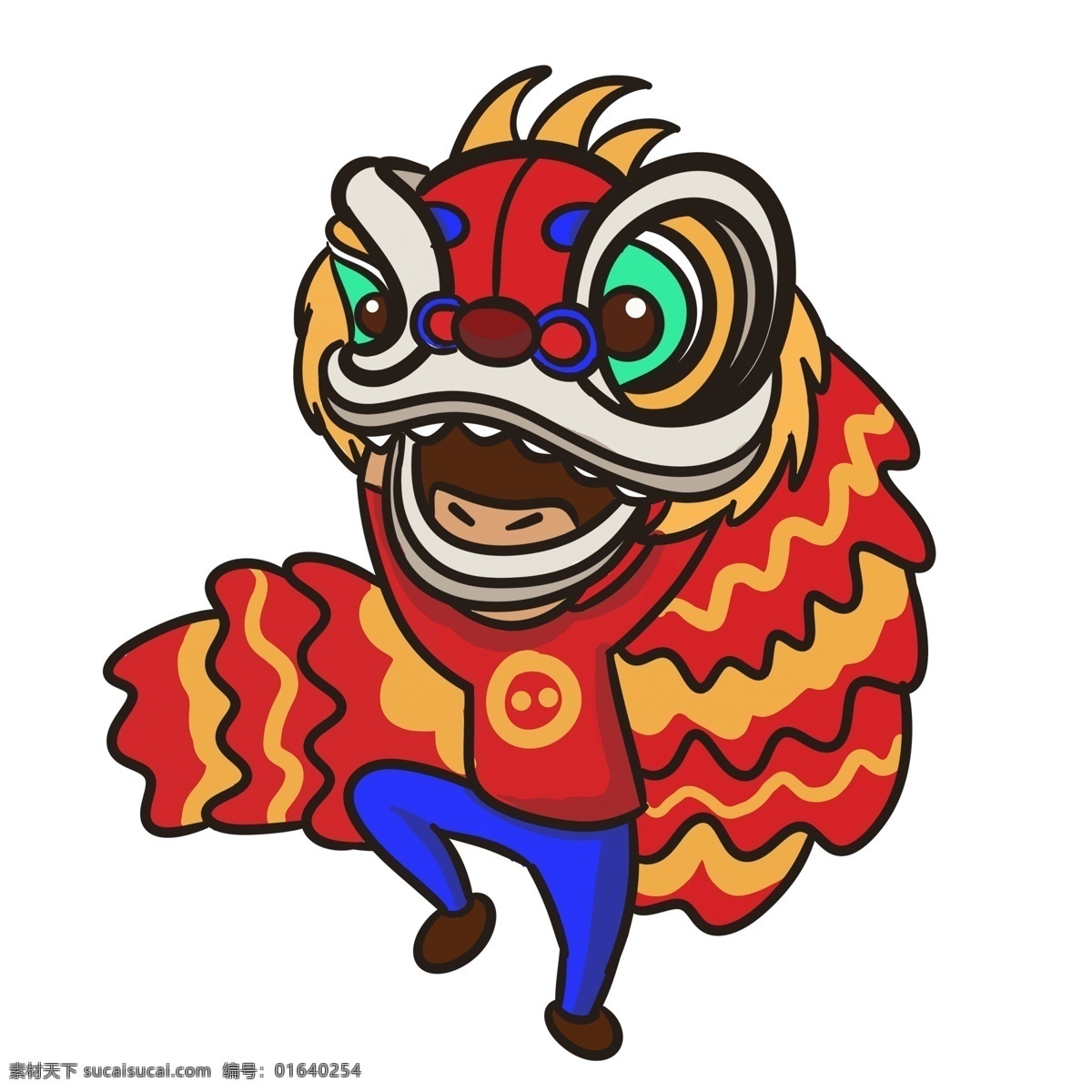 手绘 过年 舞狮 男孩 人物 插画 春节 中国风 猪年 2019年 中国年 人物设计