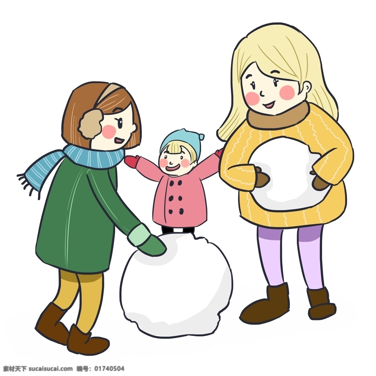 暖冬 童话 少女 风 卡通 手绘 一起 滚雪球 小清新 卡通手绘 小女孩 孩童 童话风 童话少女风 一起堆雪人 雪球