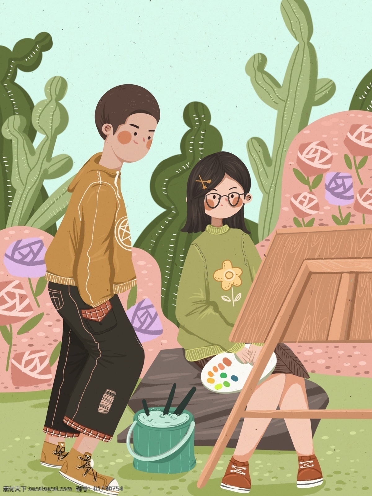 春天 你好 植物园 写生 男生 女生 可爱 插画 画画 小清新 春天你好