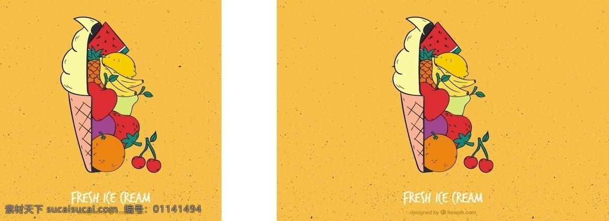 复古 背景 蛋卷 冰淇凌 水果 食物 年份 夏季 复古背景 冰淇淋 颜色 冰 丰富的背景 甜 香蕉 甜点 西瓜 奶油 樱桃 吃