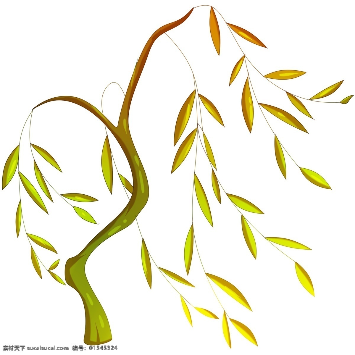 黄色 柳树 手绘 插画 黄色的柳树 黄色的叶子 柳树装饰 柳树插画 漂亮的柳树 飘落的柳树