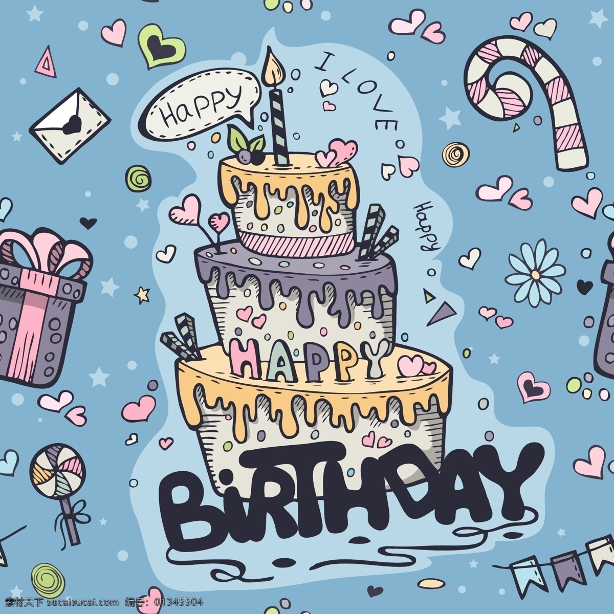 卡通 个性 生日贺卡 矢量 背景 生日 蛋糕 贺卡 矢量素材 背景素材 装饰 设计素材