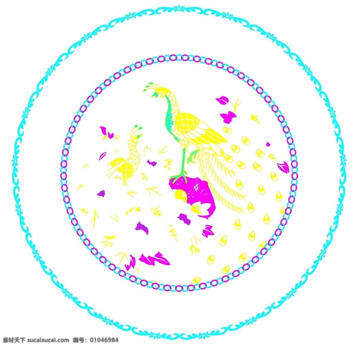 孔雀盘 孔雀 陶瓷 盘 鸟 花鸟 陶瓷花纹 分层 陶瓷花 源文件