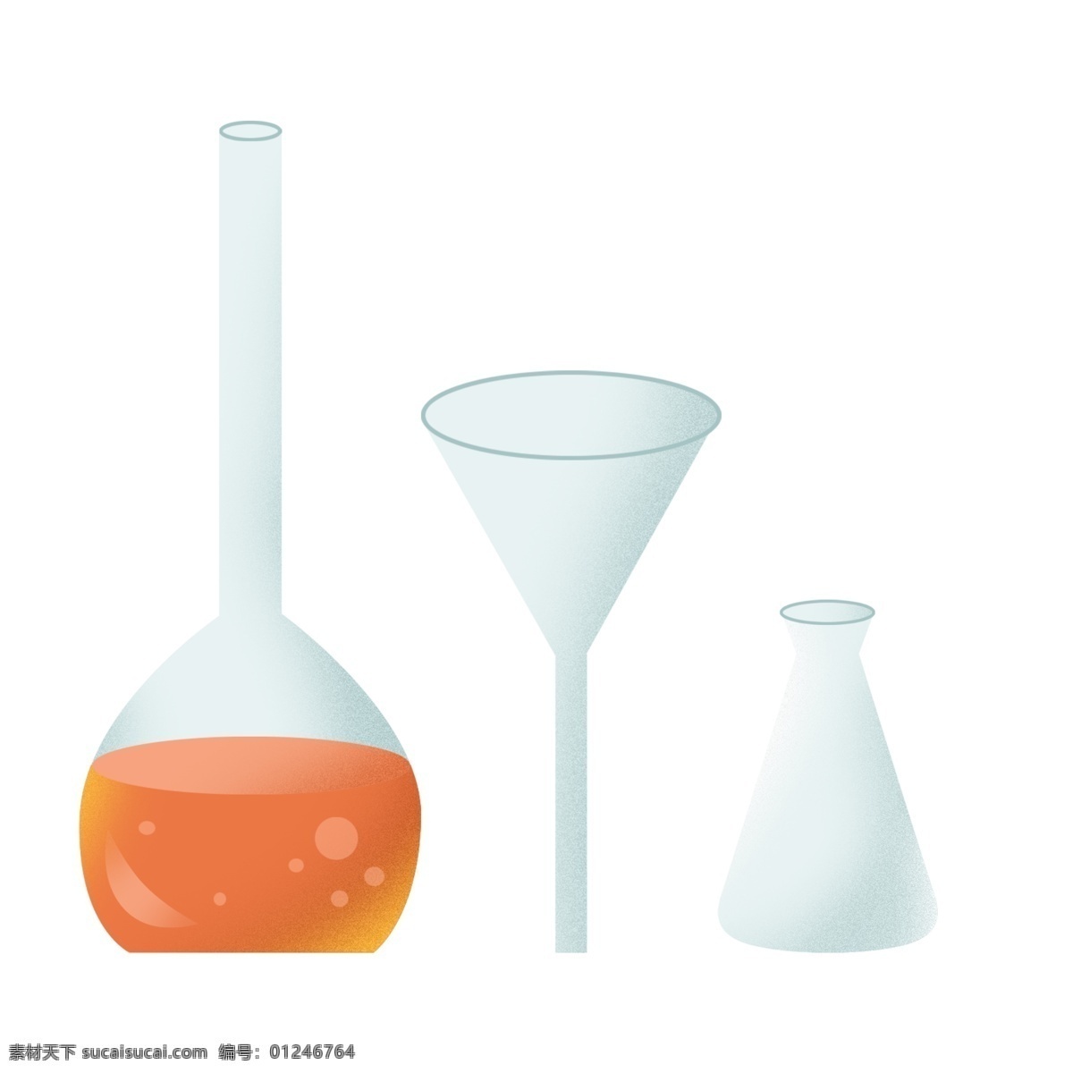 白色 漏斗 装饰 插画 白色的漏斗 实验漏斗 橘色的液体 白色的烧瓶 卡通漏斗 漏斗装饰 化学漏斗