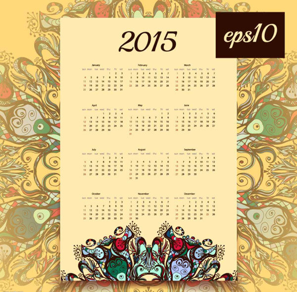 2015 古典 新年 日历 矢量 古典花纹 挂历设计 日历模板 新年日历 2015新年 格式 矢量图 其他矢量图