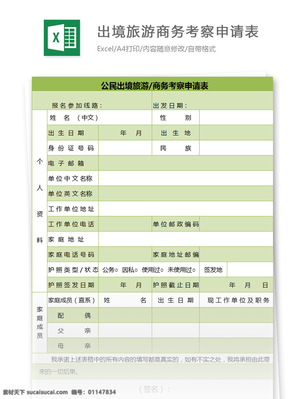 公民 出境旅游 商务考察 申请表 excel 模板 表格模板 图表 表格设计 表格