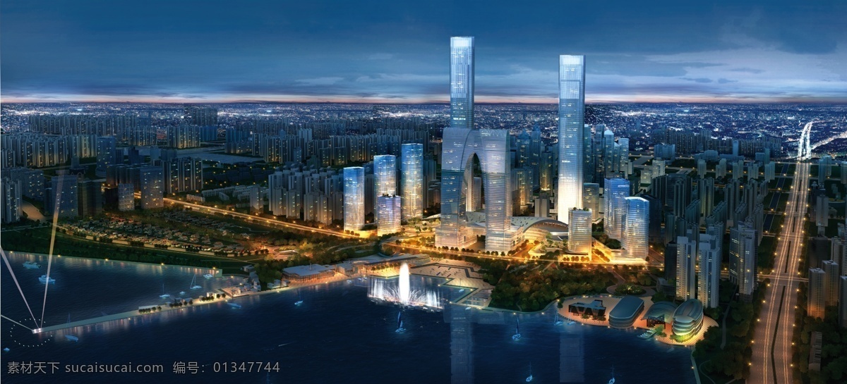 建筑鸟瞰夜景 景观设计夜景 灯光 高楼 苏州工业园区 规划 建筑设计 环境设计