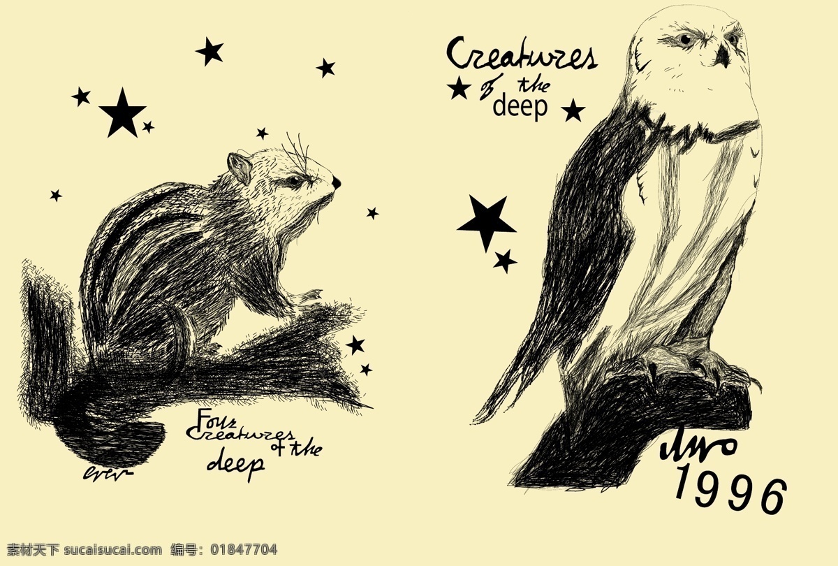 服装 老鹰 生物世界 矢量素材 手绘 树枝 数字 松鼠 图案 猫头鹰 星星 字母 印花 印花图案 线描 线条 英文 矢量 野生动物 矢量图 艺术字