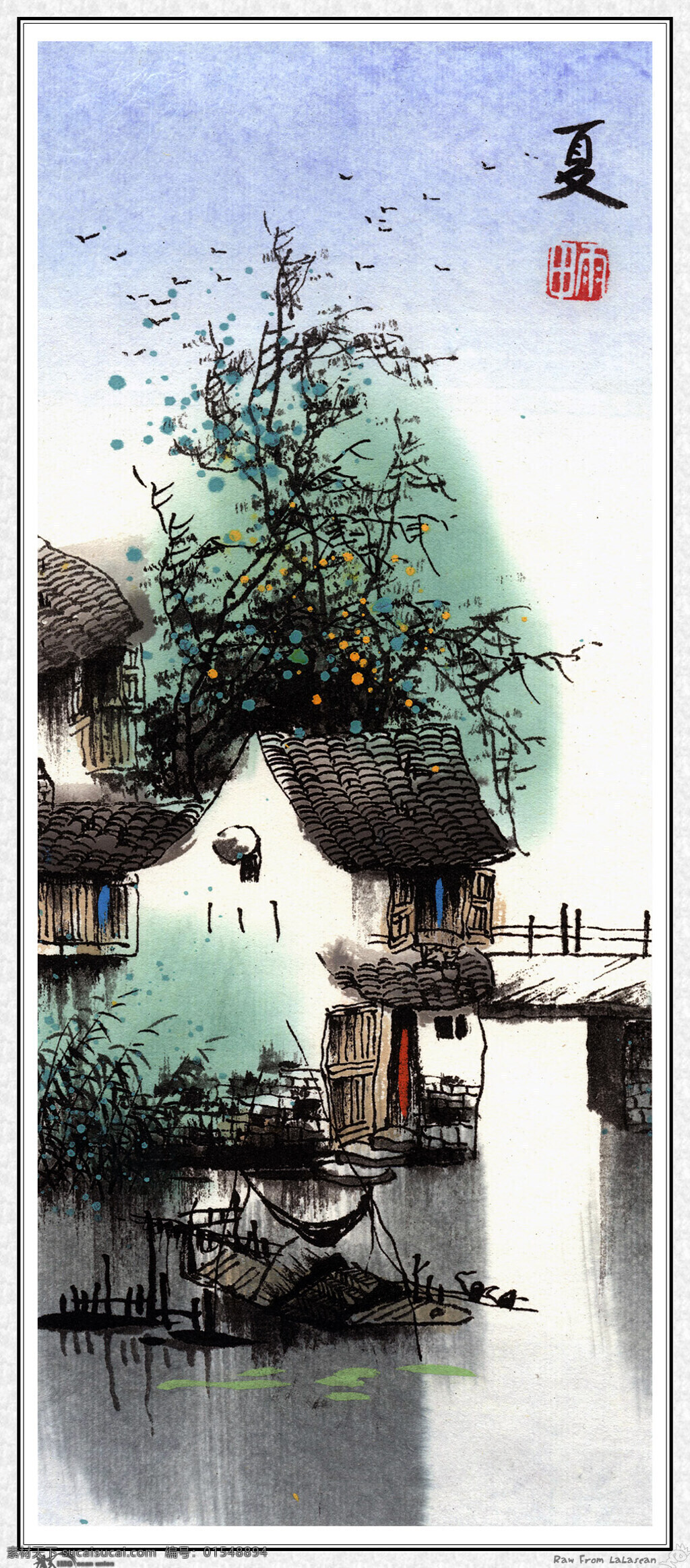 江南四季夏 江南 四季 小品 夏 水墨画 风景画 彩画 中国画 小桥 流水 小屋 动漫动画 风景漫画 春夏秋冬 设计图库
