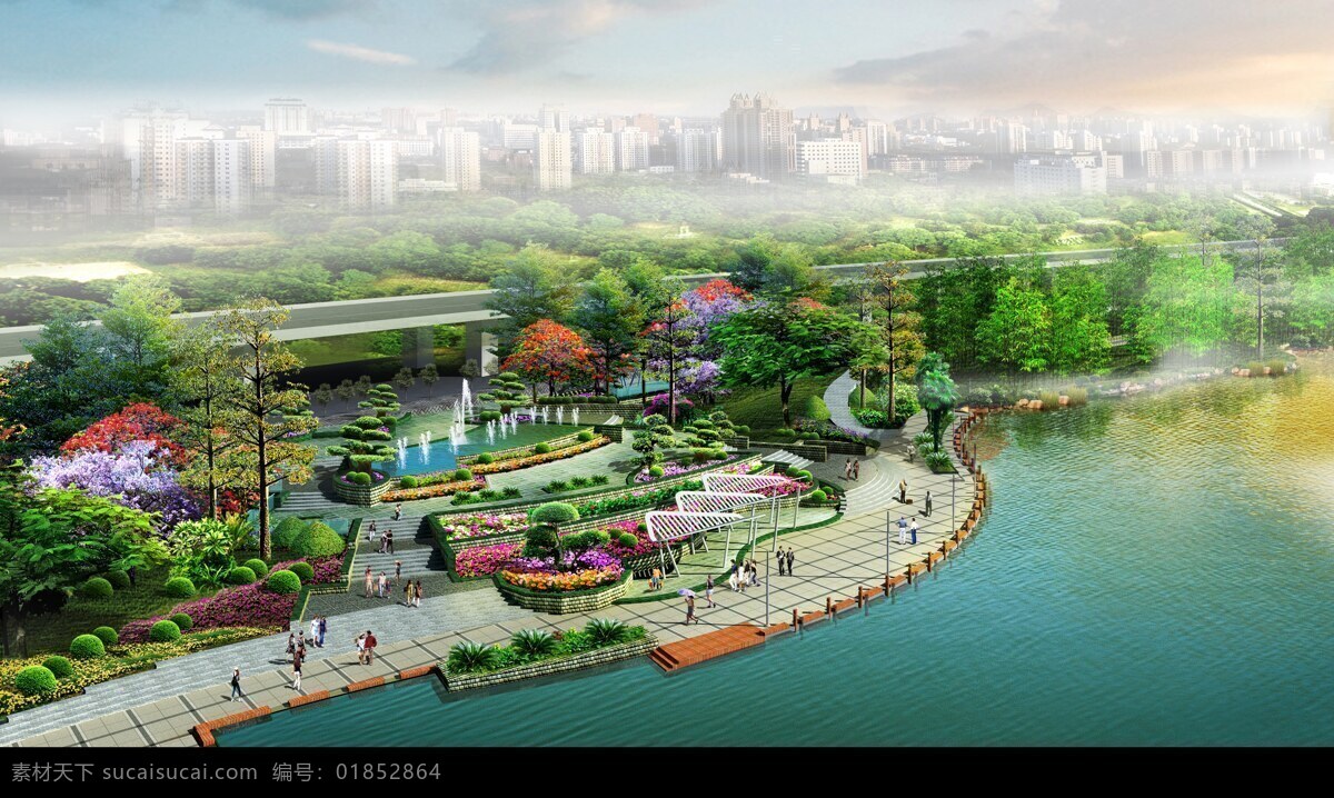 公园 鸟瞰 效果图 鸟瞰图 景观 园林 设计素材 模板下载 景观园林 园林景观 树 水池 花卉 人物 蓝天白云 景观设计 环境设计 园林景观小区