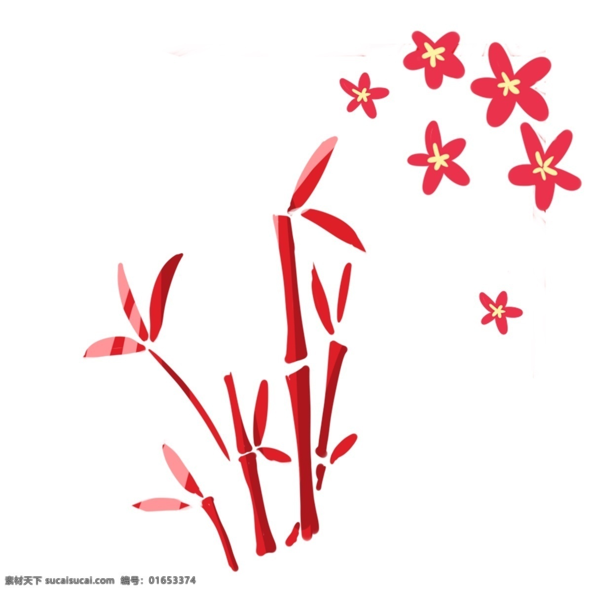 红色 新年 竹子 梅花 中国风 热闹 喜庆 红色剪纸风格 花组 系 美丽 清新 用于 动漫画 各种 图