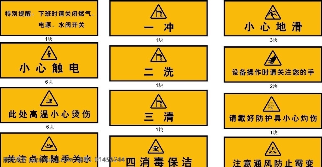 提示标志 触电标志 地滑标志 公共标识标志 标识标志图标 警示标语 禁止牌 汤伤标志 关水标志 消毒标志 注意手 矢量