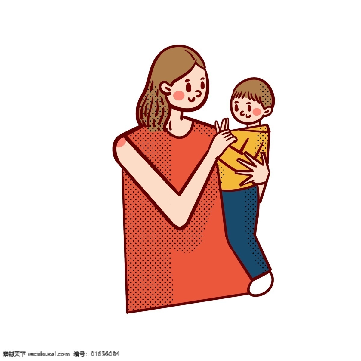 卡通 矢量 免 抠 可爱 母亲节 抱 婴儿 妈妈 免抠 小孩子 儿童 童年 快乐 开心 玩耍 宝宝 红色 上衣 短发