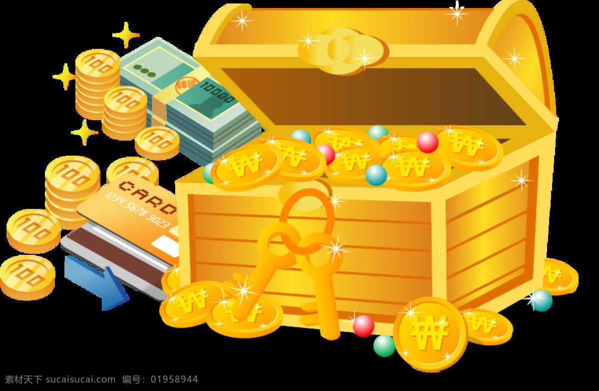 货币 金币 金融 金色 箱子 纸币 图案